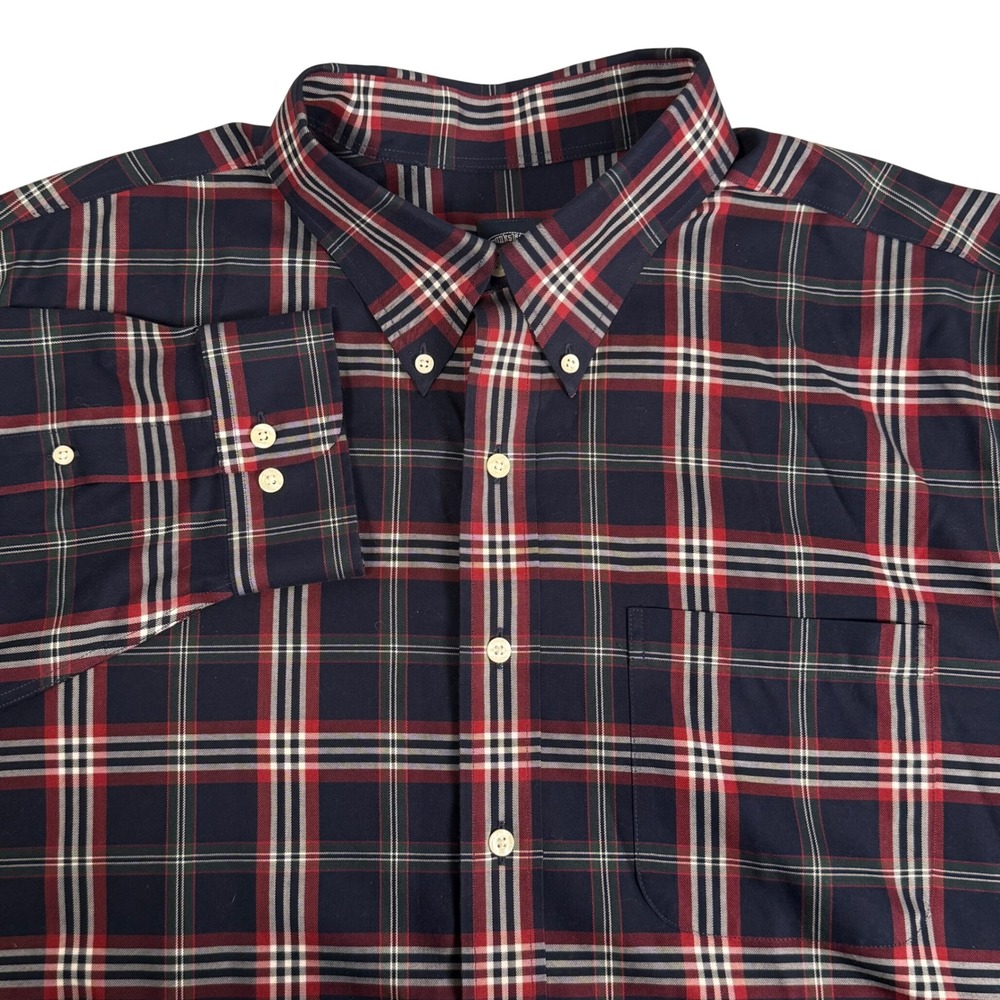 Brooks Brothers‎ Mens 2XL Non-Iron Plaid Cotton Button Down Shirt Navy Red OCBD